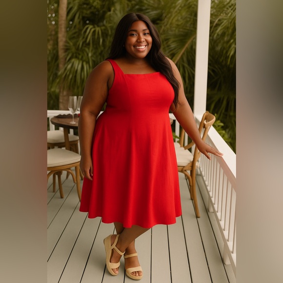 Torrid Belle Isle Red Fit & Flare Tea Length Dress, Size 14, NWT! - Picture 2 of 15